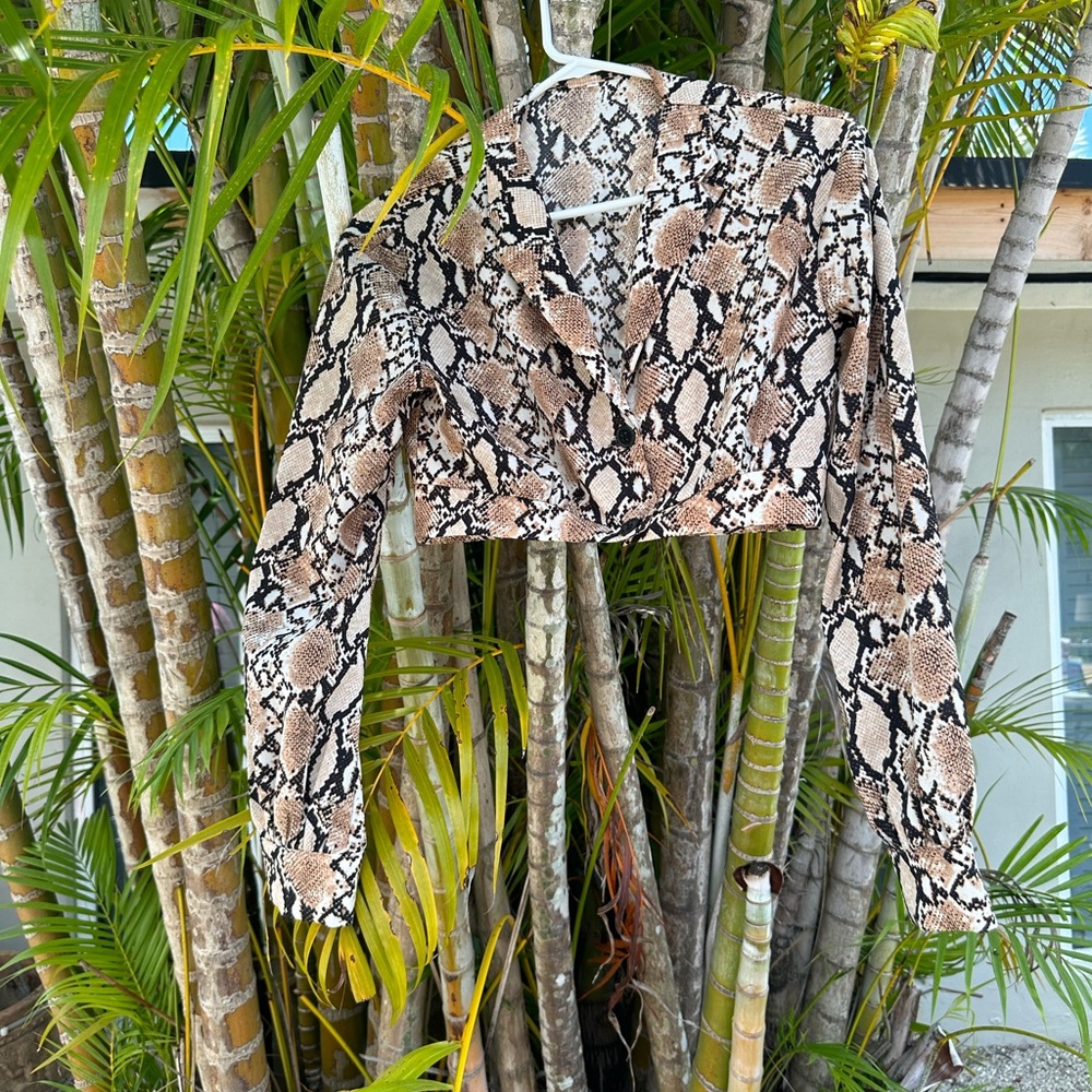 Snake print crop top button down shirt